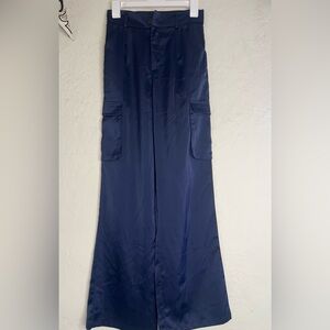 Navy Satin Wide-Leg Pants